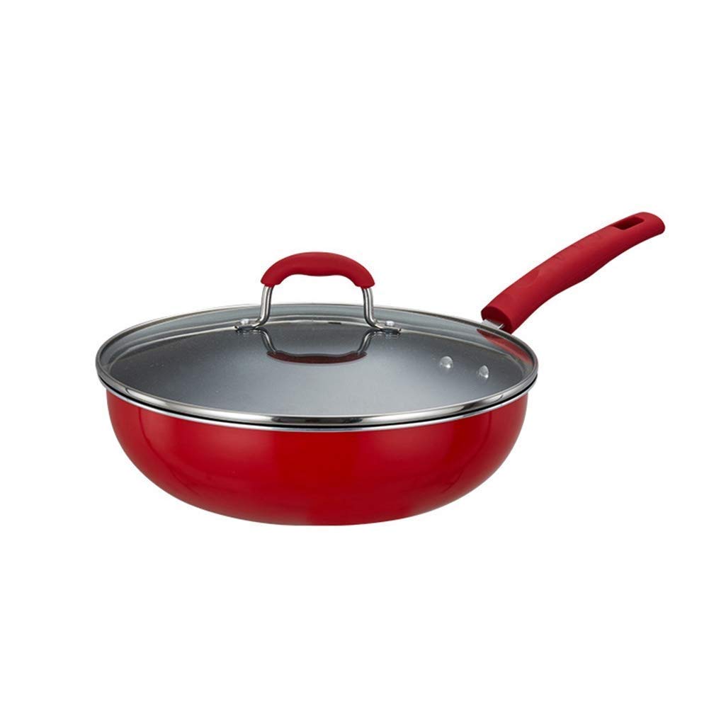 Cotby Black Non Stick Wok Pan Aluminum With Silicone Handle Multipurpose Stir Fry Pan For Induction Hobs 30Cm(11.81Inch),Red Frying Pan
