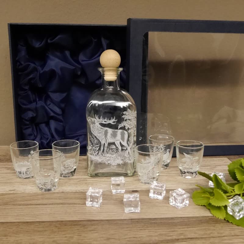GTK - Geweihe & Trophäen KRUMHOLZ - Lot de 7 verres à liqueur avec carafe - Décoration de chasse - Dans un carton cadeau