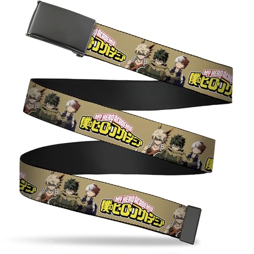 Buckle-Down My Hero Academia Flip Web Belt My Hero Academia Character Trio Title Logo Tan