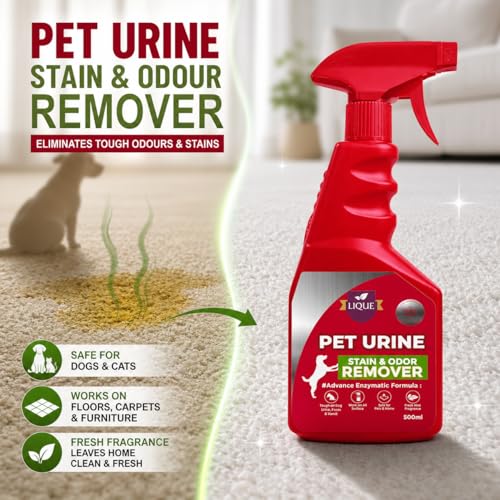 Image of LIQUE Pet Urine Stain & Odour Remover Spray - Eliminates Tough Pet Odours & Stains - Safe for Dogs & Cats - For Floors, Carpets & Furniture - 500 ml