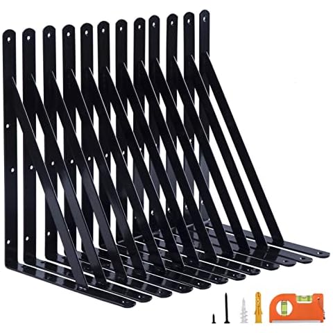 NEODROP 12-Pack 18 Inch Heavy Duty Shelf Brackets, Thicken Wall Bracket for Garage Floating Storage Shelves, Black Powder-Coated Steel Cover