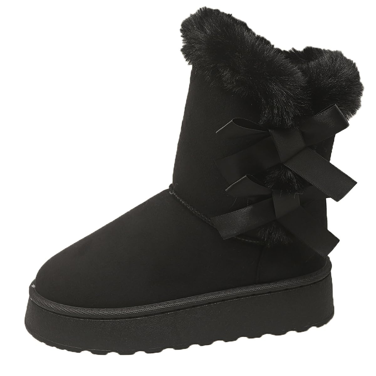 Womens Mid-Calf Winter Snow Boots Platform Faux Fur Boots Slip-On Warm Comfortable Ankle Outdoor Shoes