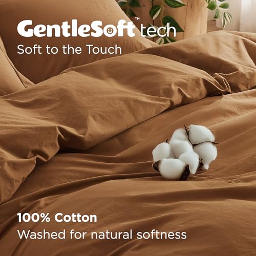 Bedsure 100% Washed Cotton Duvet Cover King Size - Hazelnut Brown Minimalist Cotton Duvet Cover Linen Like Breathable - GentleSoft™ Plain Simple Bedding (Hazelnut Brown, King, 104"x90")