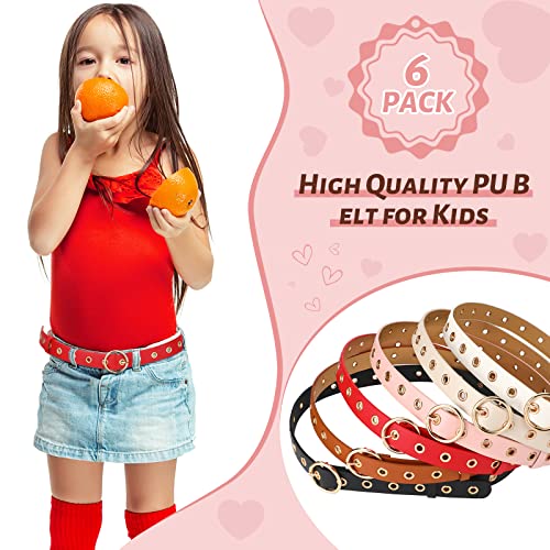 Mepase 6 Pcs Belts For Girls Kids Leather Skinny Belt Color Leather Belts Strappy Waist Belt With Gold Buckle For Teen Girls Uniform Jeans, 6 Colors (White, Beige, Black, Came, Red, Pink) #TOP3
