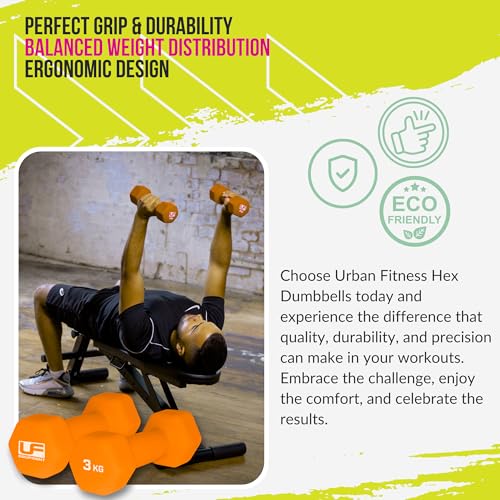 Urban Fitness Neoprene Covered Hex Dumbbells Fitness (Pair) Orange 2 X 3kg, blue, one size, K-REY-UFW034 - Image 4
