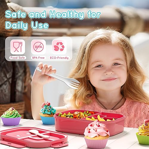 Image of Bento Box Kid Adult Lunch Box 2 Pack, Leakproof Bento Lunch Container 4 Compartment Bento-Style Lunchbox with Utensil Set, On-the-Go Meal and Snack Packing for School, Work, Picnic