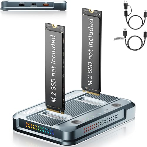 SUITOK M.2 Duplicator Cloner Dual-Bay Offline USB C to NVMe SATA Dock Station, 20Gbps M2 Reader for Both (M Key, B+M Key) PCIE NGFF Docking, Size for 22110 2280 2260 2242 2230 Enclosure - STK03 Pro