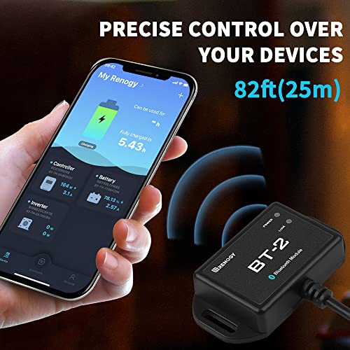 Image of Renogy BT-2 Bluetooth Module RJ45 Communication Port Wirelessly Monitor and Adjust Compatible Renogy Solar Charge Controllers, Smart Lithium Batteries, Inverters, and DC-DC MPPT Battery Chargers,Black