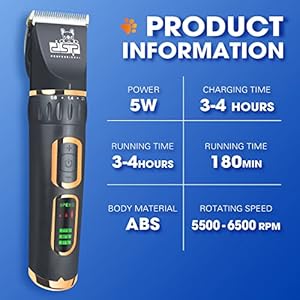 DSP® Dog Clippers for Grooming Dog Grooming Clippers 3-Speed Low Noise Dog Hair Clippers for Small & Large Dog