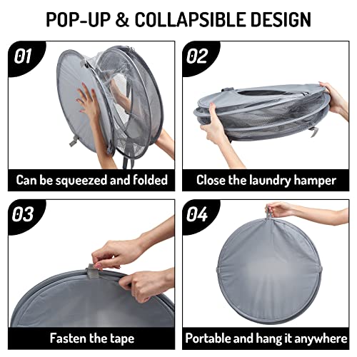 Mesh Popup Laundry Hamper 115L Foldable Laundry Basket Extra Large Capacity Collapsible Clothing Storage Basket With Handles 26 H X 18 W X 18 L (Gray) #TOP5