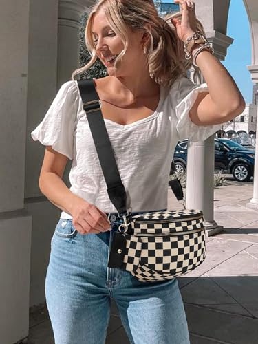 Image of 2 Pcs Checkered Crossbody Bags for Women Bum Bag Checkered Cross Body Sling Backpack Hobo Satchels Shoulder Wallet Purses