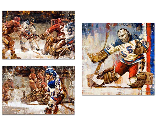 Miracle on Ice Posters Set of 3-1980 Olympics USA Hockey - Prints from Original Oil Paintings - Set #2 Vertical Format - Hockey Wall Art Decor - Hockey Gift