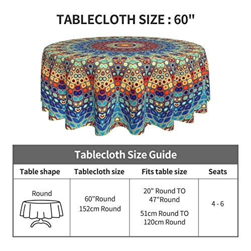 Kaeddi Mandala Round Tablecloth, Rustic Colorful Boho Table Cloth, Farmhouse Table Cover For Dinner Kitchen Party Holiday Decor, 60 Inch, Black1, One Size #TOP4
