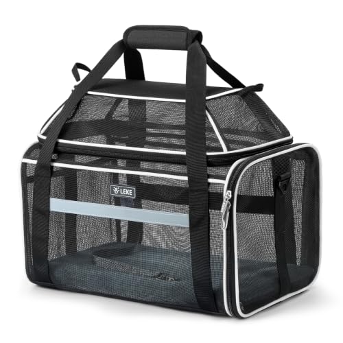Image of Lekereise Top-Expandable Pet Carrier Full Mesh 17x11x9.5 Inch Airline Approved Soft Sided Underseat Travel Carriers for Small Cats and Dogs with Locking Safety Zippers