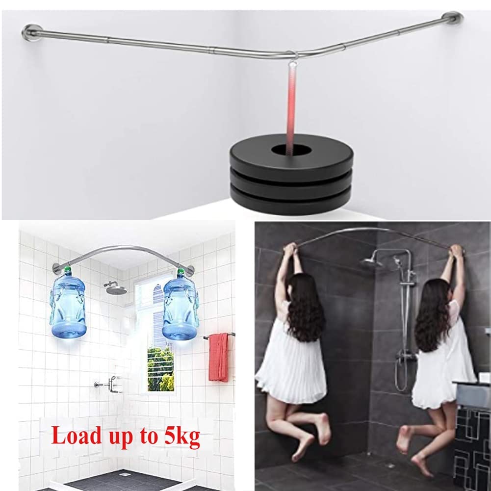 L-vormige douchegordijnstang, gebogen douchegordijnstang, hoekbadkamer, douchestang, metalen badgordijnhouder, boor/zonder boren, roestvrij, hoekgordijnstang, (afmetingen: B 70-95 cm x 90-130 cm