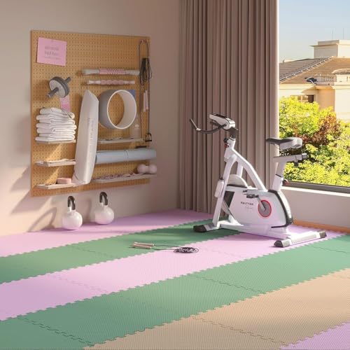 Image of 36 Pack Home Gym Mat, Puzzle Exercise Mat, EVA Interlocking Foam Floor Tiles for Home Workout Equipment and Kids' Play Areas - Blue, 24 in x 24 in x in - (Pink, 36 Pack (144 sq ft))