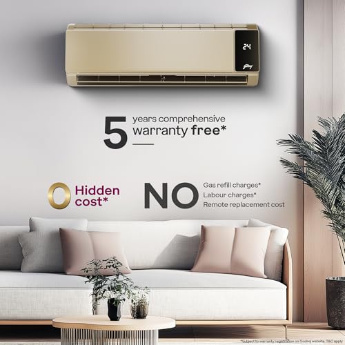 Image of Godrej 1.6 Ton 3 (5 Years Comprehensive Warranty) 5-In-1 Convertible Cooling, Inverter Split AC (Copper, 2025 Model, Heavy duty cooling at 52 C, AC 1.6T SIC 18MTC3 SZR IOT, Champagne Gold)