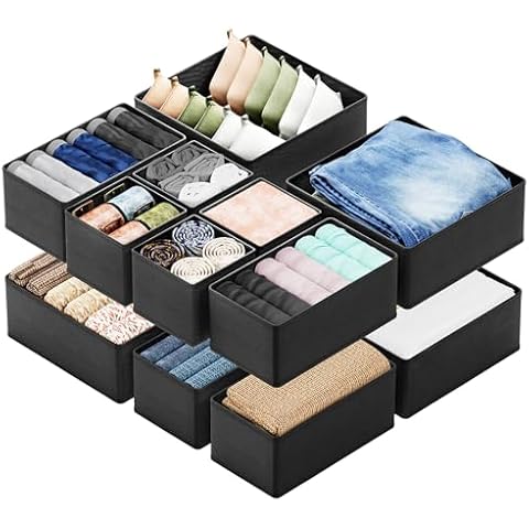 SpaceAid Drawer Organizer Clothes, 12 Pack Dresser Organizer Bins for Nursery, Closet Organization and Storage Dividers for Clothing, Baby Clothes, Underwears, Socks (Black) Cover