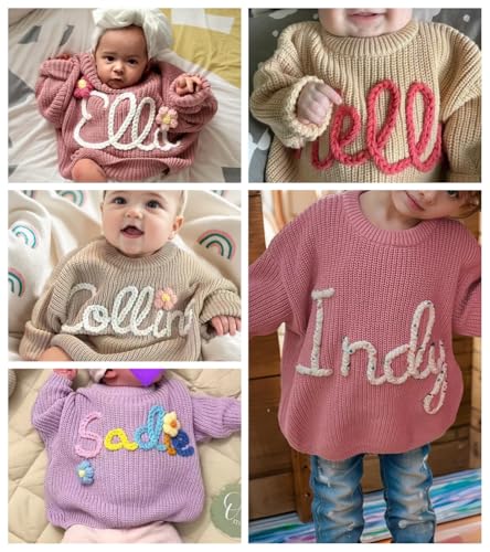 Personalized Baby Sweater with Name,Custom Newborn Outfit Girl,Hand Embroidered Baby Clothes,Infant Sweater for Boy Girl,Customized Baby Girl Gifts for Halloween Christmas4