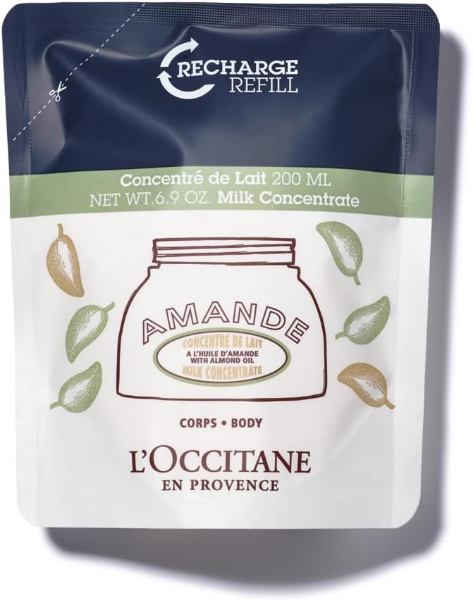 L'OCCITANE Almond Milk Concentrate Refill 200ml | Enriched with Almond Oil | Vegan & 95% Readily Biodegradable | 48 Hour Hydration | Clean & Luxury Beauty Bodycare for All Skin Types