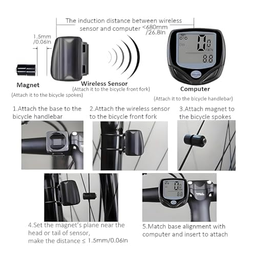 Oblivion Cycle Speedometer 1 Pc – Digital LCD Waterproof Bicycle Odometer with Trip Distance, Current/Max/Average Speed, Timer, Clock, Maintenance Alert, Auto Sleep Mode – Easy Install for All Bikes 4