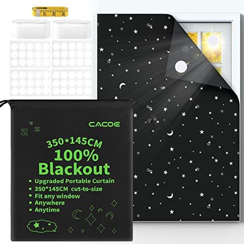 Cacoe Blackout Shades 137" X 57",100% Blackout Blinds For Window,No Drill Portable Temporary Travel Blackout Curtains,Cut To Any Size For Nursery,Bedroom,Film Room Windows Cover [2023 Upgraded] #TOP7