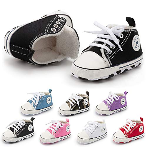 Image of Save Beautiful Baby Girls Boys Canvas Sneakers Soft Sole High-Top Ankle Infant First Walkers Crib Shoes