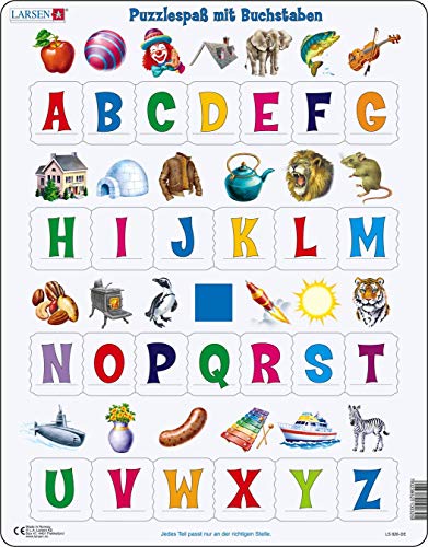 Larsen LS826 Lernen Sie das Alphabet: 26 Großbuchstaben, Deutsch Ausgabe, Rahmenpuzzle mit 26 Teilen Cover