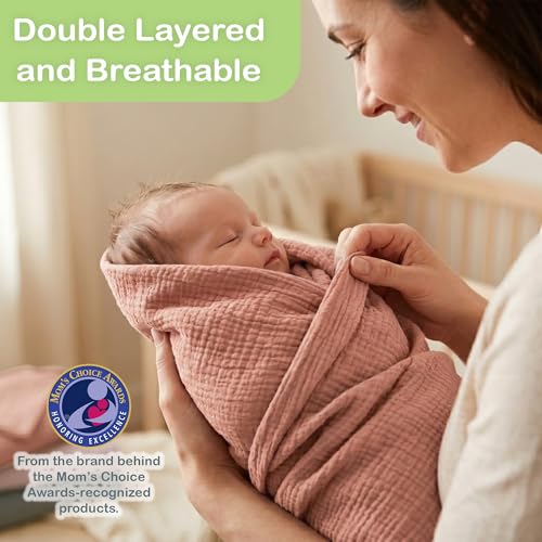 Image of Organic Muslin Baby Blanket 2-Pack Cinnamon & Wildflower, 47x47 Inch, 100% Organic Cotton Oeko-TEX Certified Hypoallergenic Swaddle Blanket for Newborn Boy, Baby Boy Shower Gift
