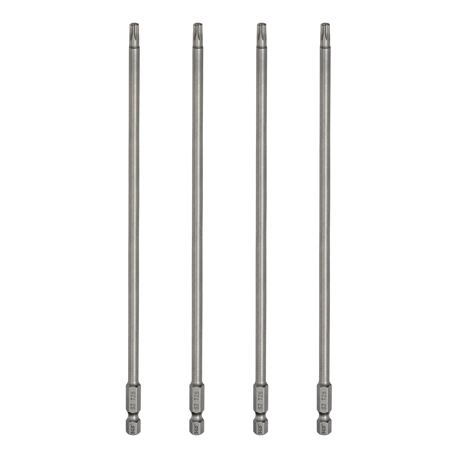 sourcing map 4pcs T25 Torx Head Screwdriver Bit 1/4" Hex Shank 7.87" (200mm) Long Magnetic No Hole Tip Tamper Proof 6 Point Star Screw Driver Drill Bits S2 Steel Industrial Power Screwdrivers