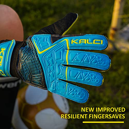 Kalci Soccer Goalie Gloves Adult For Ultimate Grip & Protection. Men, Women Soccer Goalkeeper Gloves With Thick Latex Foam Padding. Gk Gloves With Hook & Loop Strap For Wrist Support (Blue-Size-7) #TOP2
