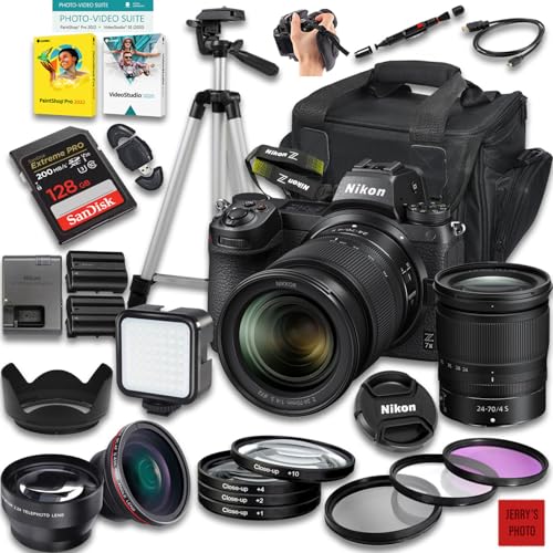 Nikon Z7 II Mirrorless Camera with Z 24-70mm f/4 S Lens + 128 GB Memory + Extra Battery + Camera Case + Tripod + More (32pc Bundle) (Renewed)