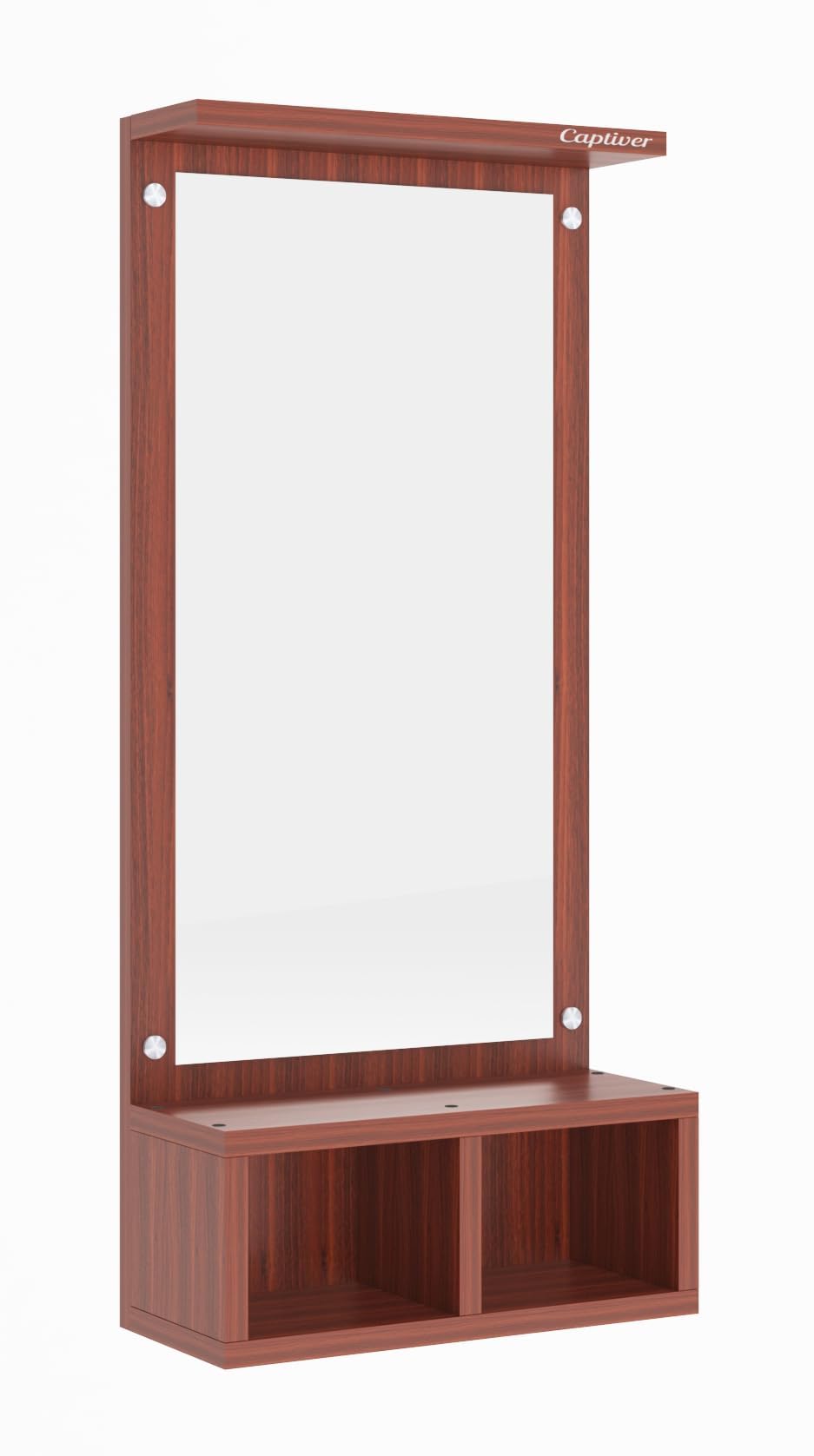 Captiver Engineered Wood Frameless Rectangular Wall Mounted Dressing Mirror Table 2 Storage Box Shelf (Finish, Teak) II Bathroom Cabinet Organiser Accessories Decorative Unframed 4
