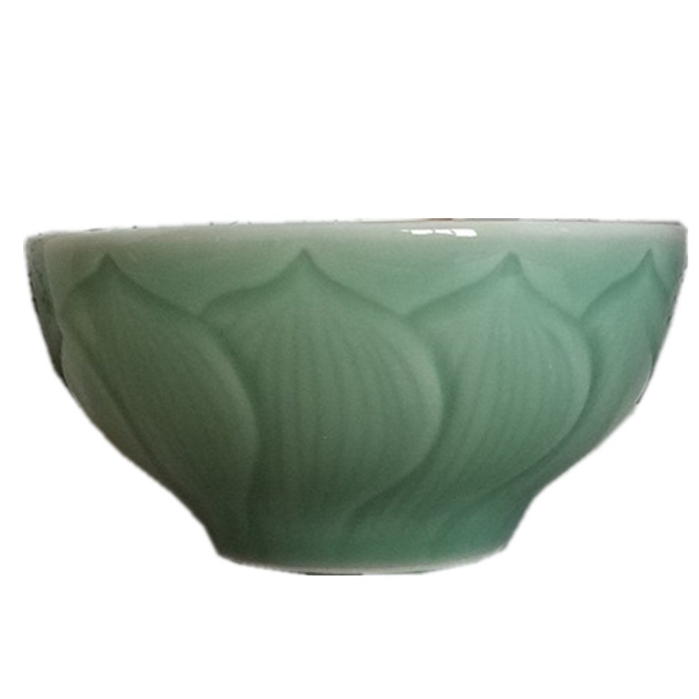 Celadon Rice Bowl Engraved Lotus Leaf 4.25Inch Dinnerware (Green)