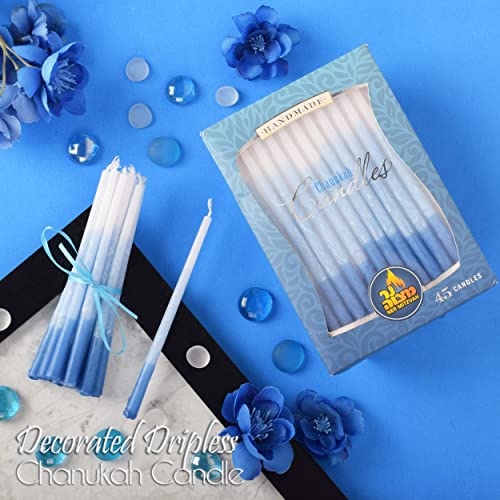 Ner Mitzvah Dripless Ombre Blue & White Hanukkah Candles, Premium Quality for 8 Nights
