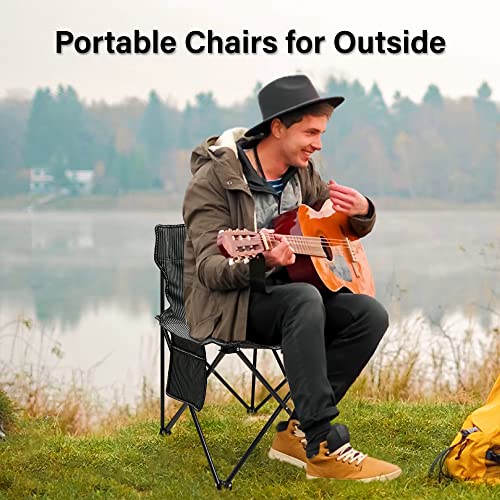 Portable Camp Chair Compact Ultralight Fishing Chair Armless Camping Chair With Front Pocket & Carrying Bag Support 265Lbs, For Outdoor Camping, Beach, Hunt, Bbq, Travel (Black Strips) #TOP1