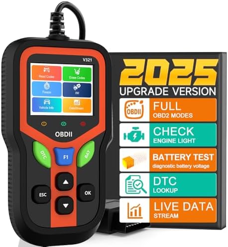 OBD2 Scanner - Car Code Reader Diagnostic Tool for Check Engine Light, Fault Code Reader & Reset, Real-Time Data, Voltage Test, EVAP & I/M Readiness for All OBD II Cars Since 1996 OBD2 V321