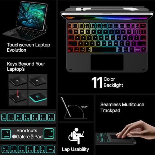 Image of typecase Edge Keyboard Case for iPad 11th Gen A16 (2025) & 10th Gen 10.9 inch (2022) - Multi-Touch Trackpad, 11-Color Backlit Magic-Style Keyboard - Floating Magnetic Stand, Pencil Holder - Black