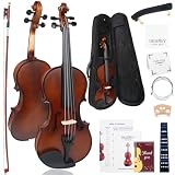 Violin 4/4 Full Size Kit, Solid Wood Acoustic Violin Fiddle Set for Beginner Adult Student Teen Kids with Violin Case, Rosewood Bow, Rosin, Shoulder Rest, Extra Strings and Bridge (Brown, Full)