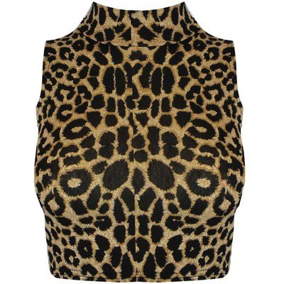 Crop top col roulé imprimé léopard sans manches coupe ajustée