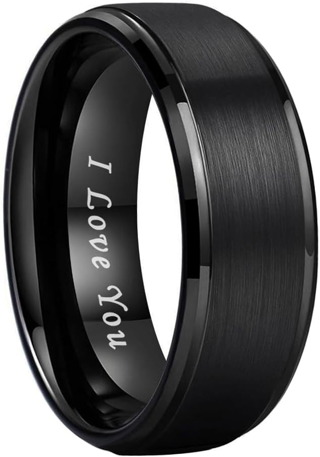 6mm 8mm Tungsten Rings for Men Women Engagement Wedding Bands Stepped Beveled Edges I Love You Engraved Comfort Fit