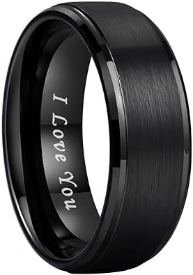TUTISS 6mm 8mm Tungsten Rings for Men Women Engagement Wedding Bands Stepped Beveled Edges I Love You Engraved Comfort Fit