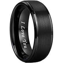 TUTISS 6mm 8mm Tungsten Rings for Men Women Engagement Wedding Bands Stepped Beveled Edges I Love You Engraved Comfort Fit