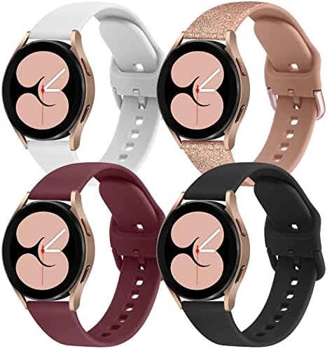 4 PACK Bands Compatible with Samsung Galaxy Watch 4 Band 40mm 44mm, Galaxy Watch 4 Classic Band 42mm 46mm, 20mm Adjustable Silicone Sport Strap Replacement Band for Galaxy Watch 4 Women Men (4Pack D)