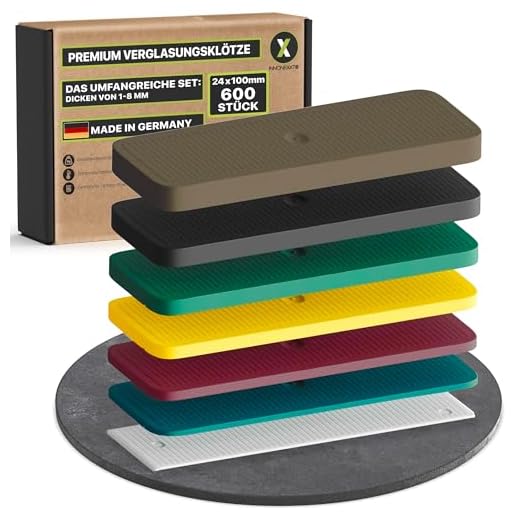 INNONEXXT® Premium Verglasungsklötze | 24 x 100 mm, 600 Stück | Made in Germany | Unterlegplatten, Abstandshalter, Distanzklötze aus Kunststoff, Abstandhalter | im Set: 1, 2, 3, 4, 5, 6 mm