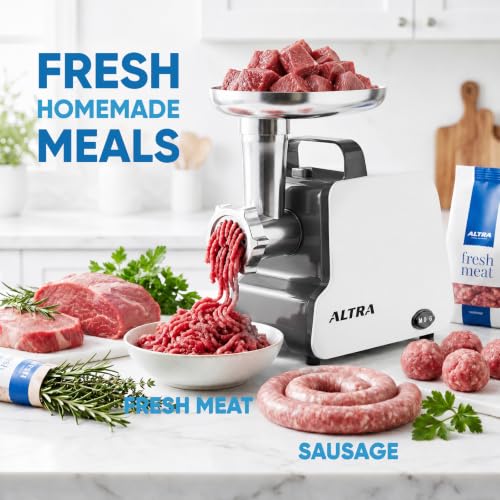 Image of Electric Meat Grinder, 2300W Max, Heavy Duty Sausage Stuffer with 2 Blades, 3 Grinding Plates, Sausage Tube & Kubbe Kit, Home Kitchen Meat Mincer with Handle (Black)