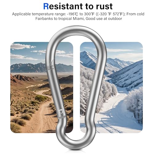 Image of 8 PCS Heavy Duty Carabiner Clips, 【NO Rust】 1360lbs 304 Stainless Steel Carabiners, 2.36 inch D-Ring Snap Hook Keychain Spring Clips for Gym, Pet leashes, Camping, Car, Farm