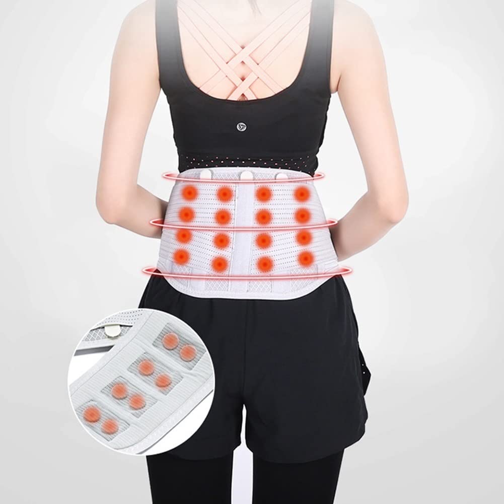 Magnetische Therapie-Klammer for den unteren Rücken zur Linderung von Rückenschmerzen, selbsterwärmender Lordosenstützgürtel, 24 Magnete for Taille und Bauch und 3 Metallstreben, atmungsaktive Rückens