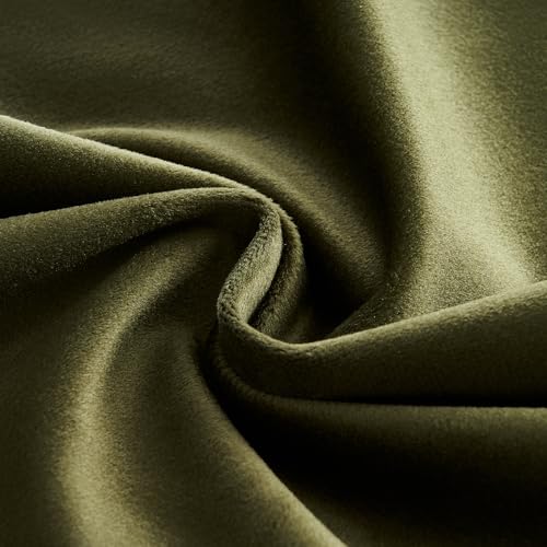 Topfinel 90-Inch Olive Green Velvet Curtains for Bedroom - Light Blocking Pinch Pleat Drapes, 2 Panels Set