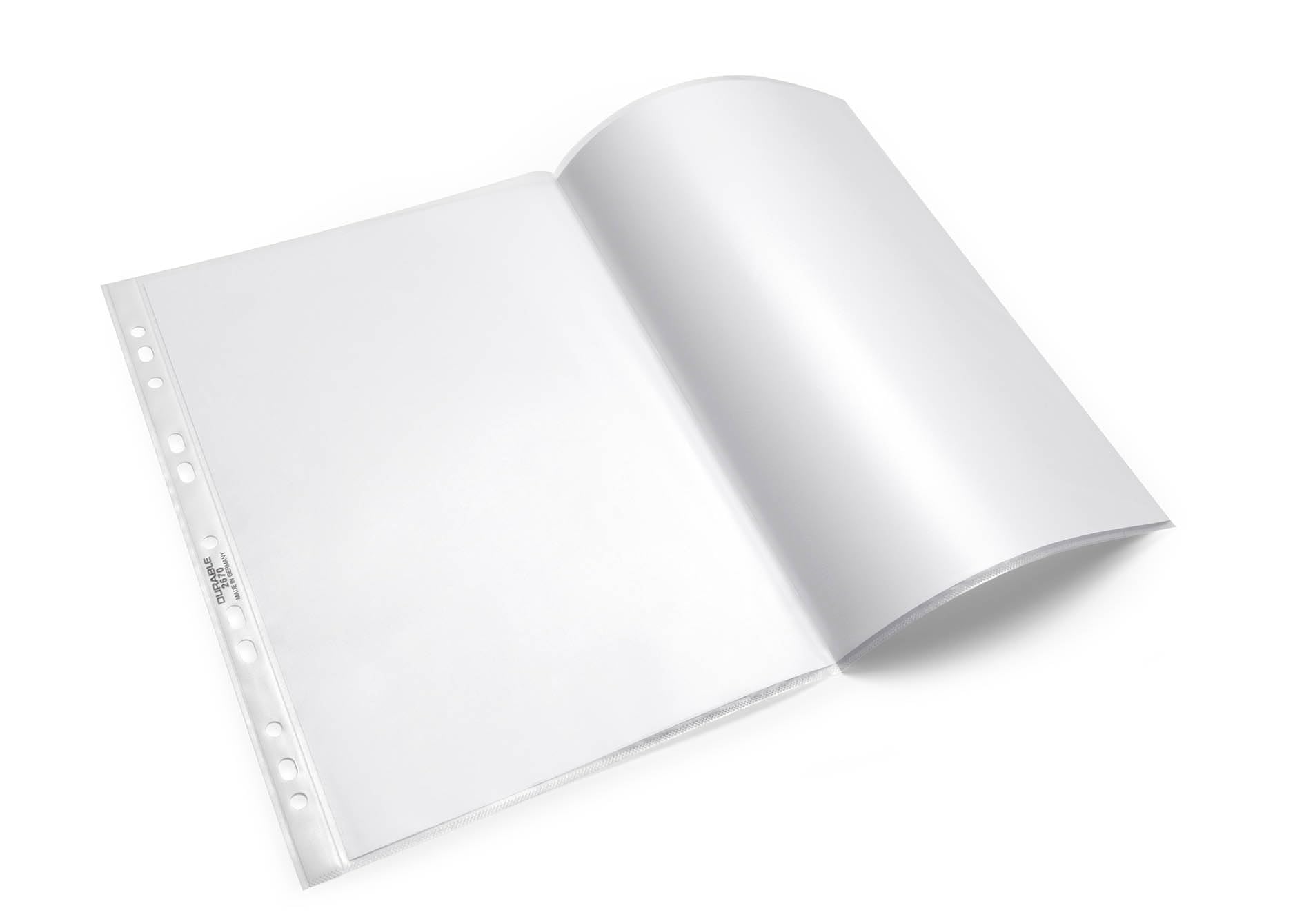 DURABLE - Pochettes transparentes - Pochettes perforées transparentes A3 - Pochettes BUSINESS - Avec perforation renforcée - Ouverture par le haut - Transparent - Boîte de 50 pièces - 267019